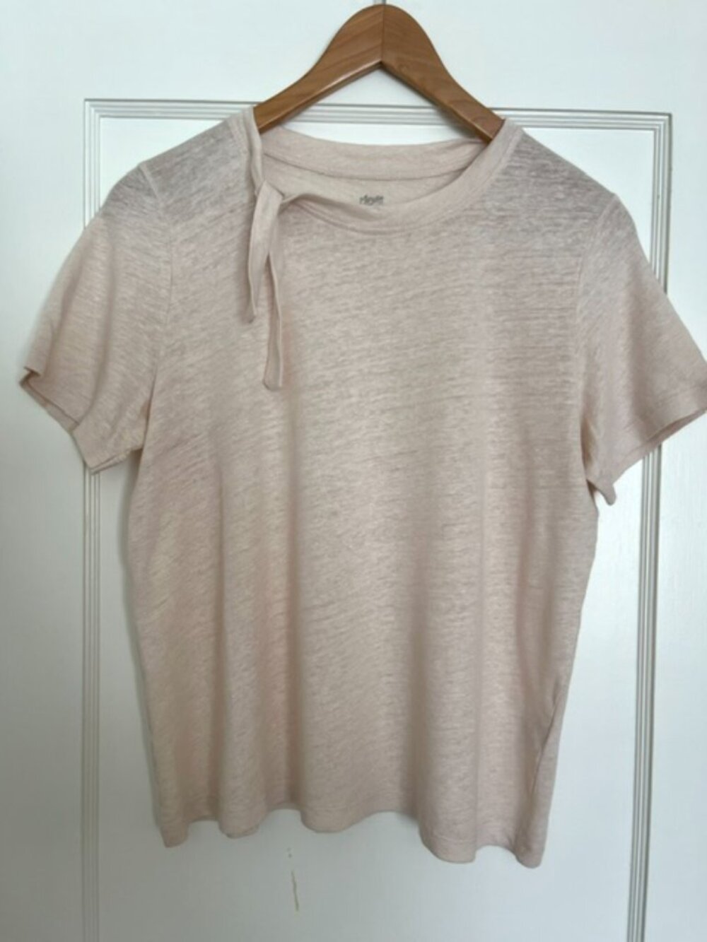 Margaret O'Leary Tie Neck Linen Tee in Soft Pink | Size Large